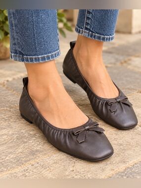 Aerosoles Size 9M Rina Brown Leather Bow Ballet Flats Comfort Shoes
